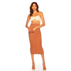 SUSANA MONACO Colorblock Cutout Detail Tube Midi Dress in Toffee Size X-Small